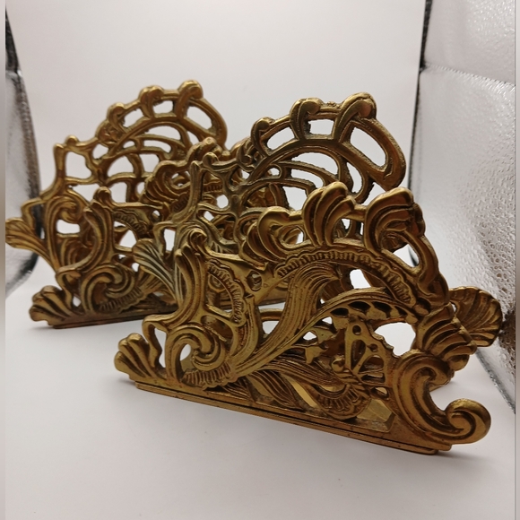 2 Vintage Brass Ornate Art Nouveau Style Butterfly Letter/ Napkin Holders